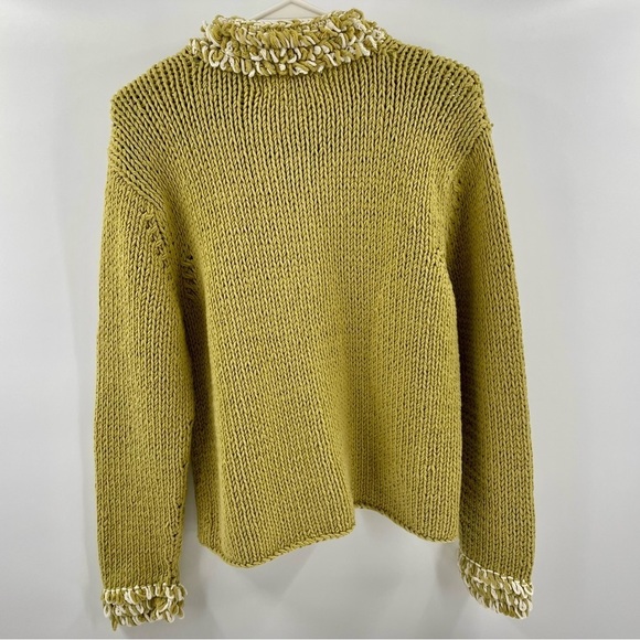 Fio USA Lime White Open Work Knit Loop Trim Neck Cuff Zip Unique Sweater Jacket - Picture 8 of 14